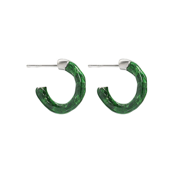 Lovcia 925 Sterling Silver Green C Shape Hoop Earrings-Earrings-Rhodium-