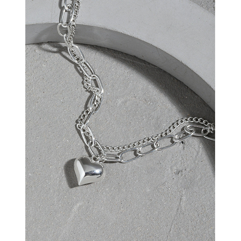 Lovcia 925 Sterling Silver Heart Hollow Chain Double Layer-Bracelets-Rhodium-Rhodium