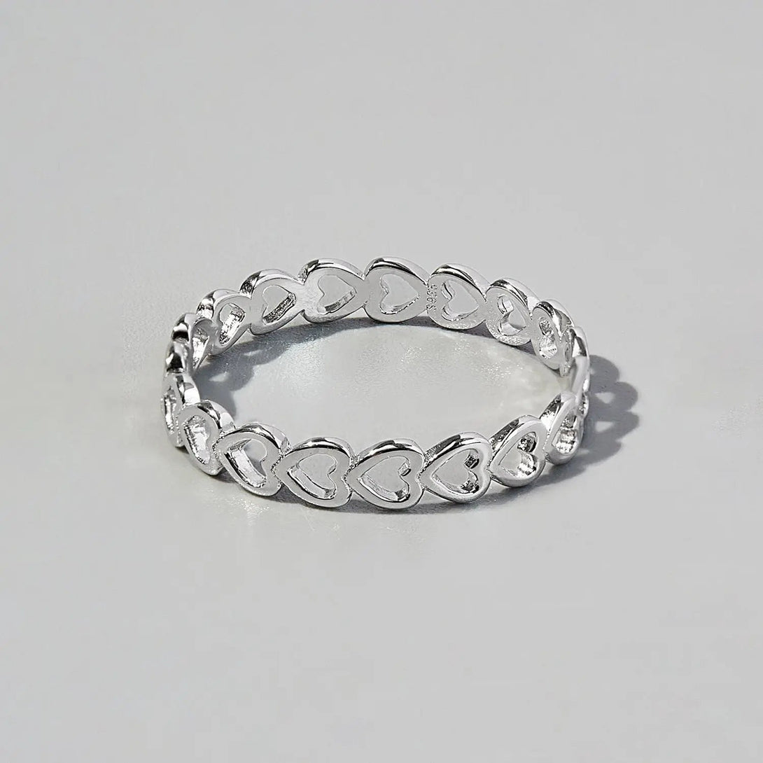 Lovcia 925 Sterling Silver Heart Link Ring-Rings-Silver-5-Silver
