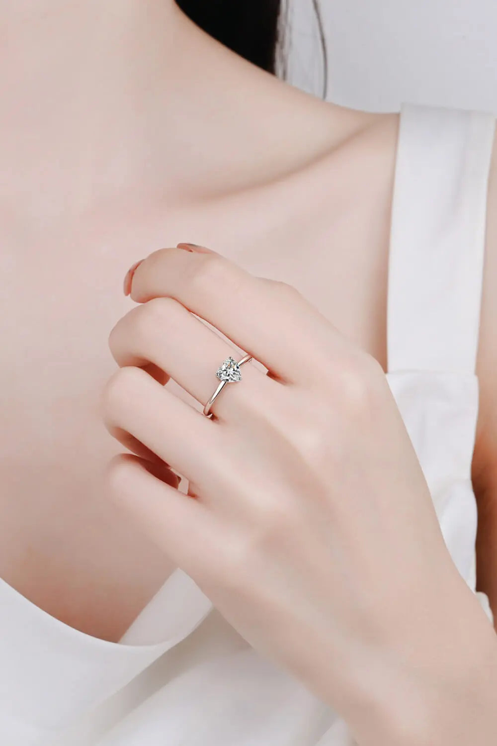 Lovcia 925 Sterling Silver Heart-Shaped Moissanite Solitaire Ring-Rings-Silver-5-Silver