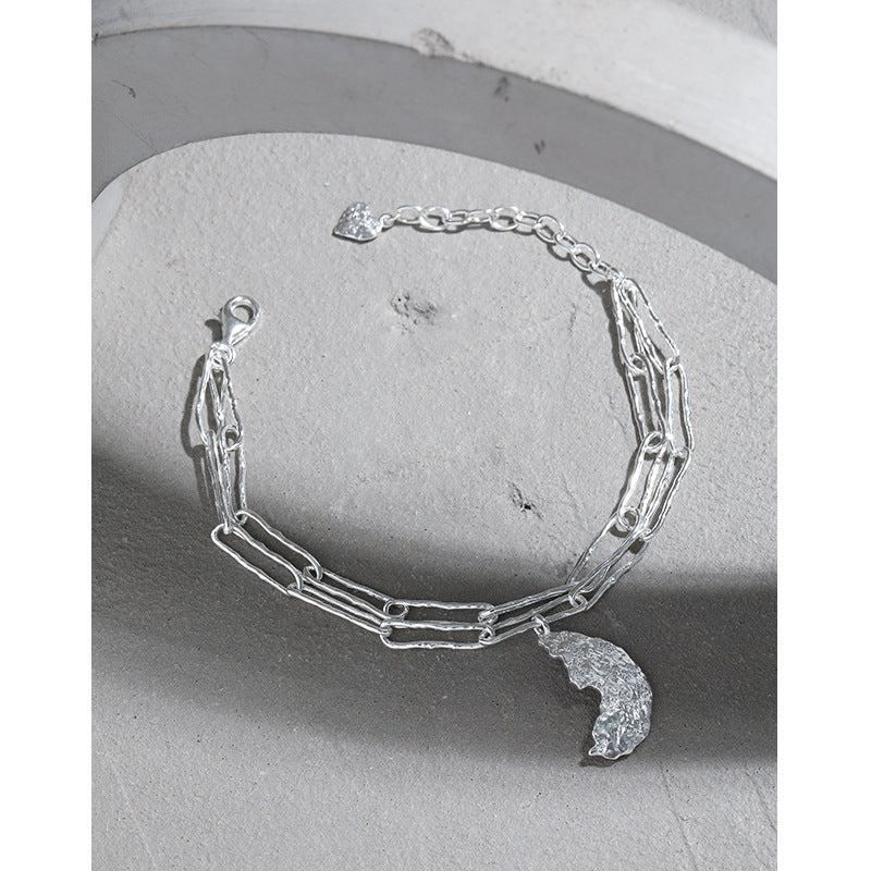 Lovcia 925 Sterling Silver Hollow Crescent Moon Bracelet-Bracelets-Rhodium-Rhodium