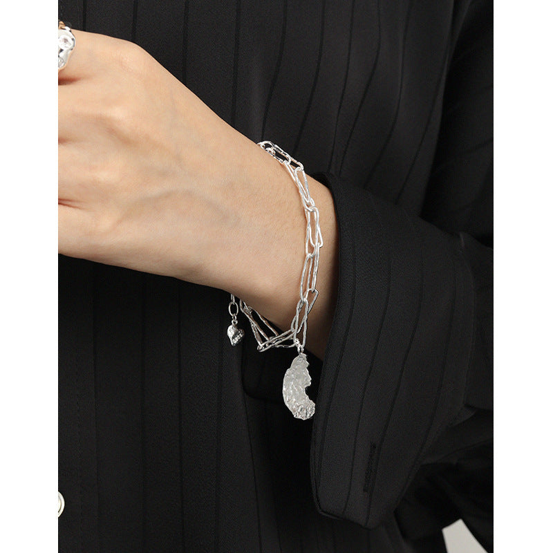 Lovcia 925 Sterling Silver Hollow Crescent Moon Bracelet-Bracelets-Rhodium-Rhodium