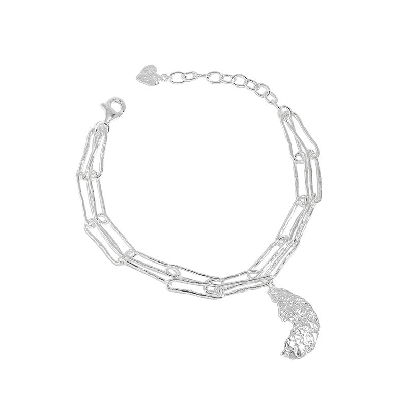 Lovcia 925 Sterling Silver Hollow Crescent Moon Bracelet-Bracelets-Rhodium-Rhodium