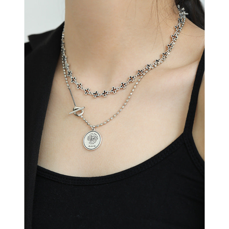 Lovcia 925 Sterling Silver Hollow Cross Necklace 390mm-Necklaces-Vintage-Vintage