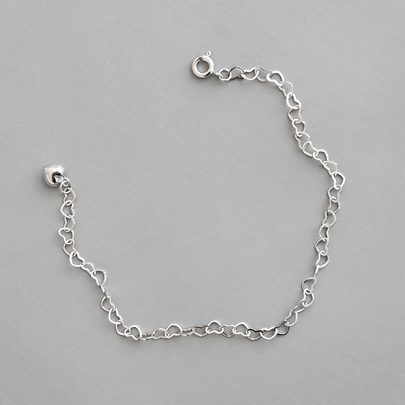 Lovcia 925 Sterling Silver Hollow Heart Bracelet 195mm-Bracelets-Rhodium-Rhodium