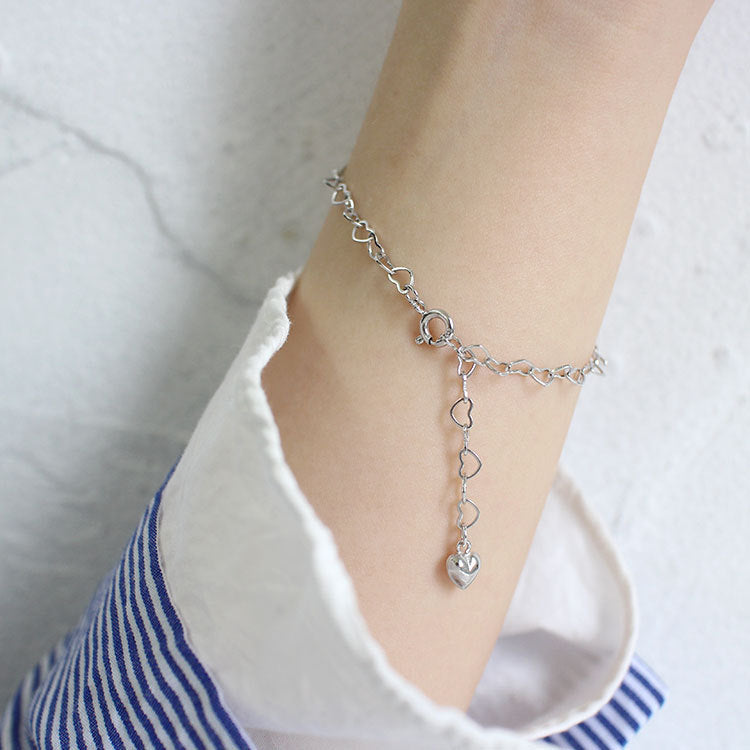 Lovcia 925 Sterling Silver Hollow Heart Bracelet 195mm-Bracelets-Rhodium-Rhodium
