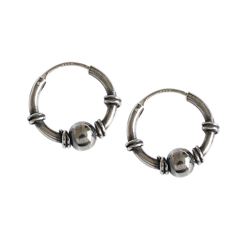 Lovcia 925 Sterling Silver Hoop Earrings Vintage Beads-Earrings-Vintage-Vintage