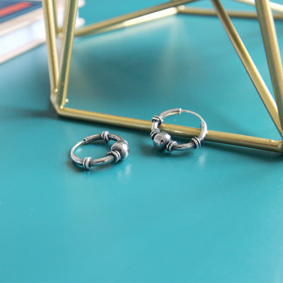 Lovcia 925 Sterling Silver Hoop Earrings Vintage Beads-Earrings-Vintage-Vintage