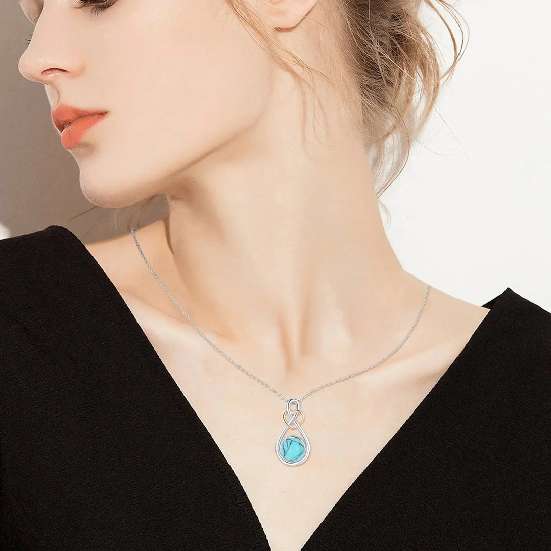 Lovcia 925 Sterling Silver Infinity Love Heart Necklace with Turquoise Pendant Jewellery-Necklaces-12.8mm*24.2mm-12.8mm*24.2mm