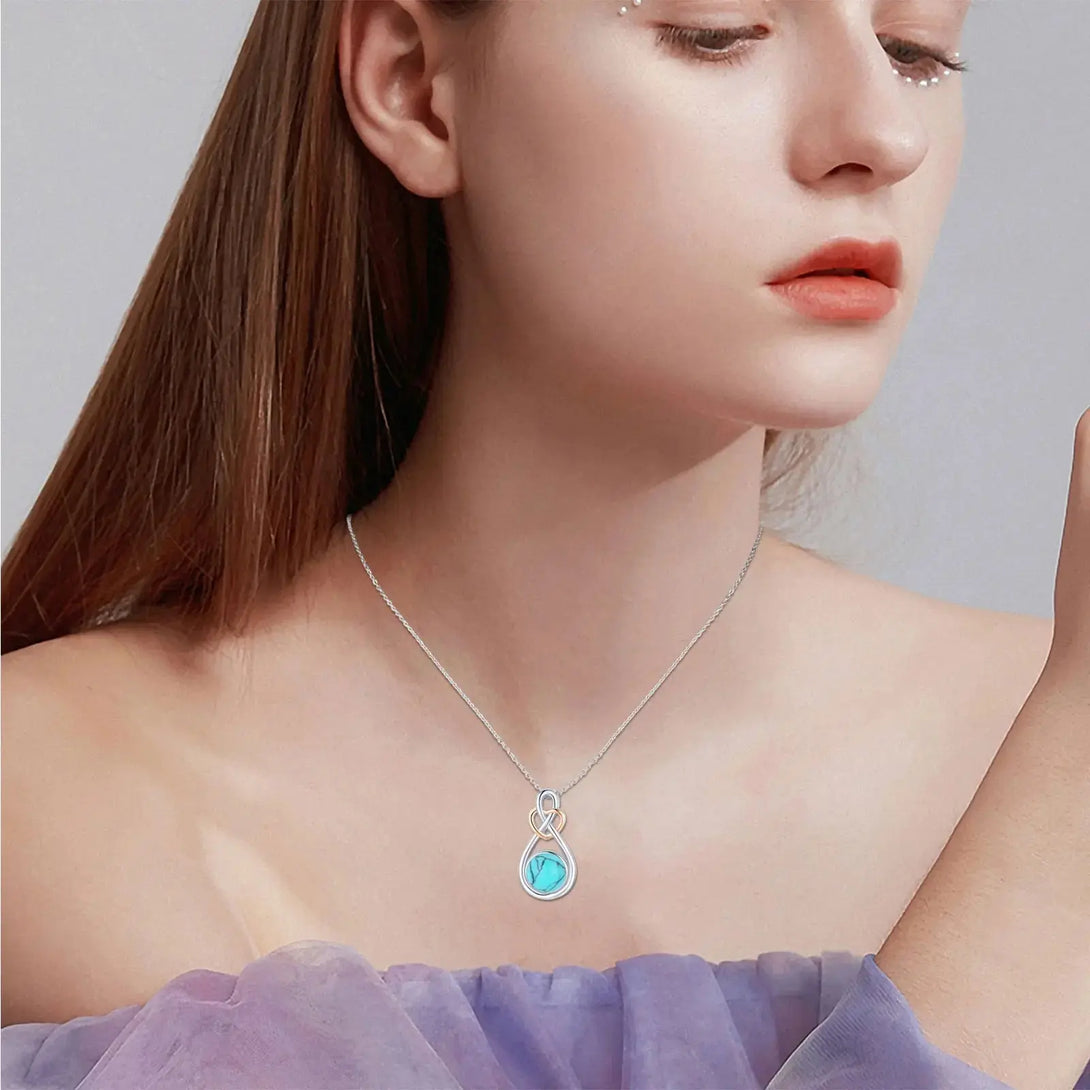 Lovcia 925 Sterling Silver Infinity Love Heart Necklace with Turquoise Pendant Jewellery-Necklaces-12.8mm*24.2mm-12.8mm*24.2mm