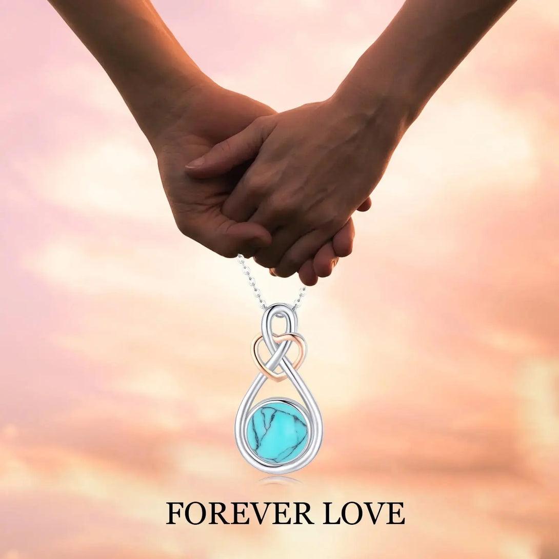 Lovcia 925 Sterling Silver Infinity Love Heart Necklace with Turquoise Pendant Jewellery-Necklaces-12.8mm*24.2mm-12.8mm*24.2mm