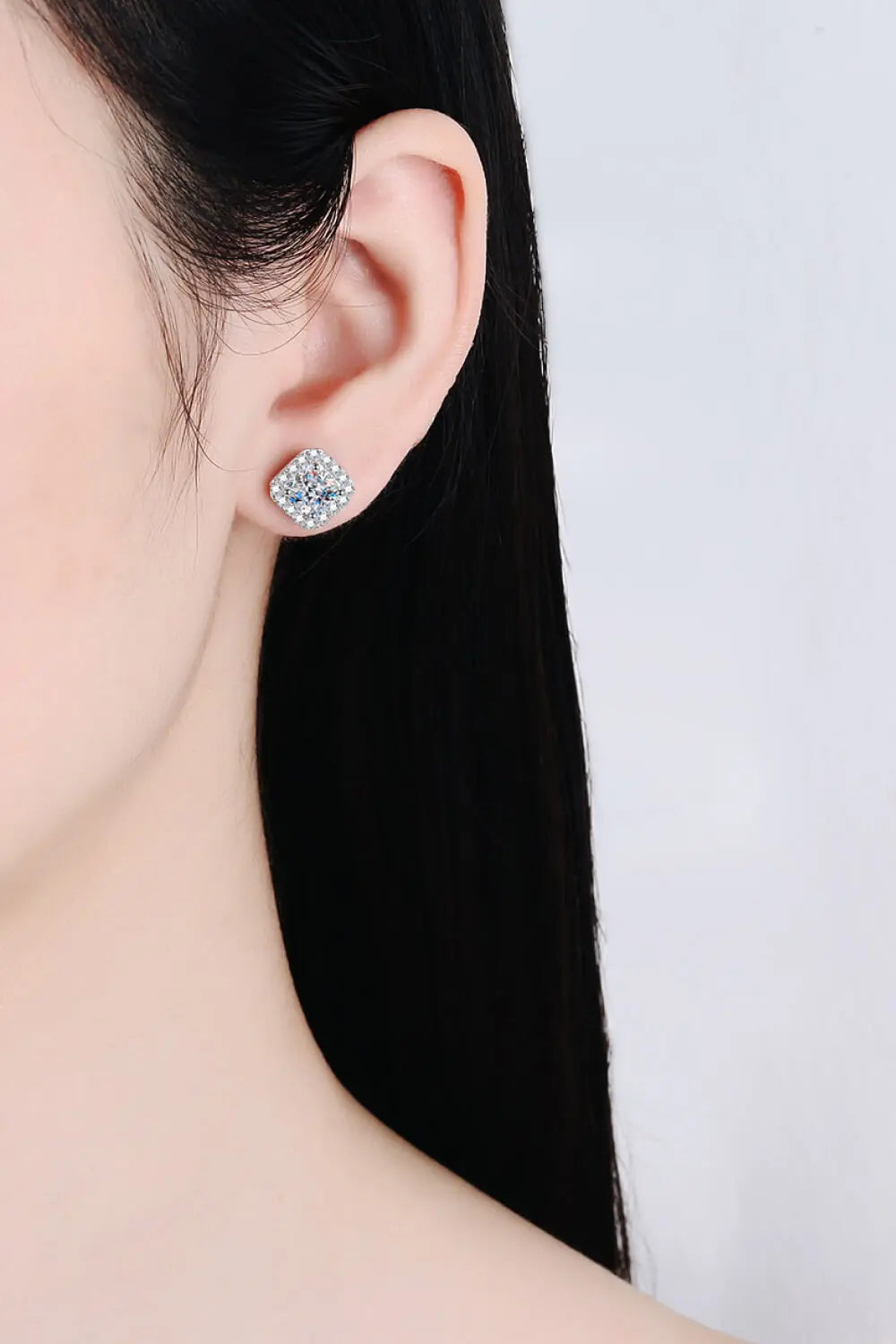 Lovcia 925 Sterling Silver Inlaid 2 Carat Moissanite Square Stud Earrings-Earrings-Silver-One Size-Silver