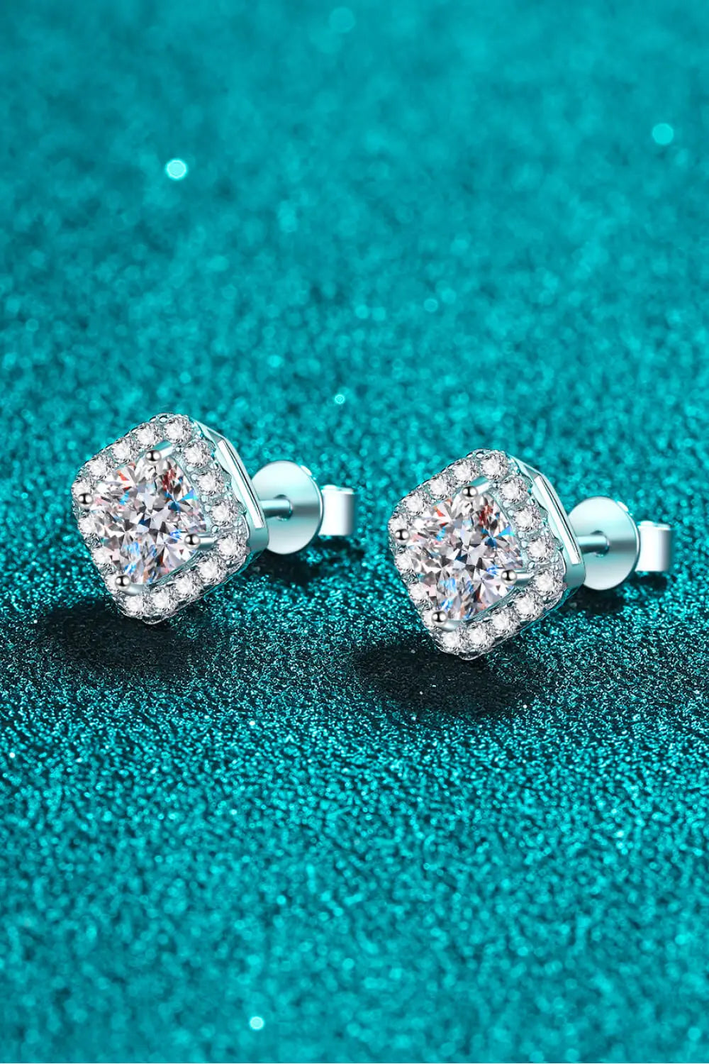 Lovcia 925 Sterling Silver Inlaid 2 Carat Moissanite Square Stud Earrings-Earrings-Silver-One Size-Silver