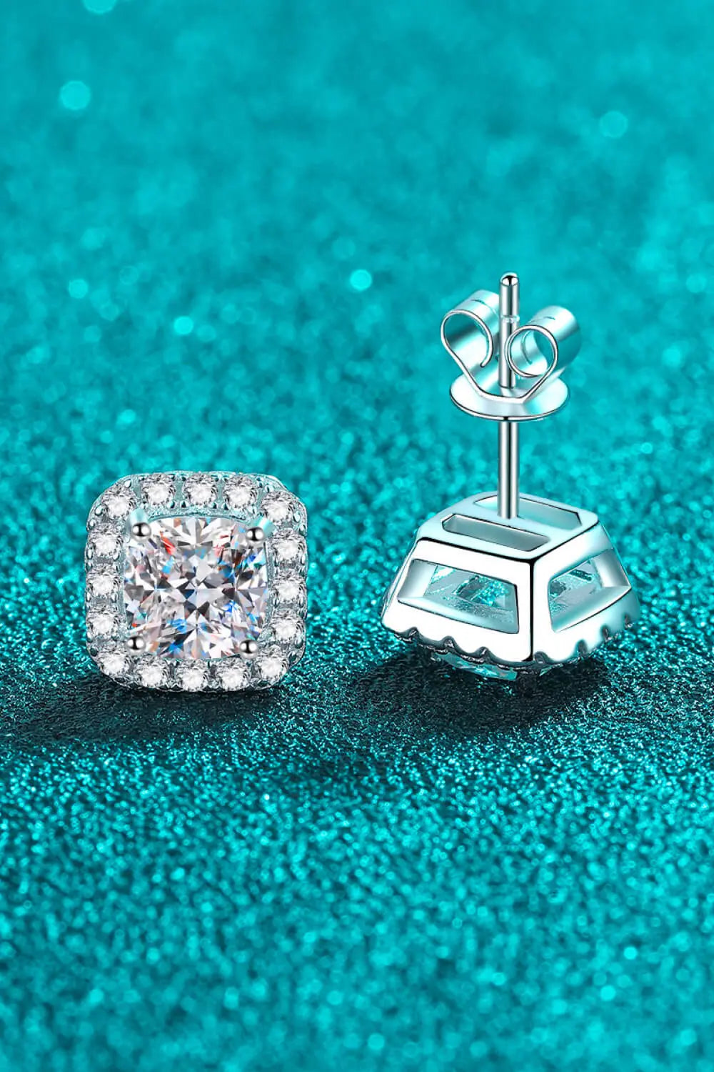 Lovcia 925 Sterling Silver Inlaid 2 Carat Moissanite Square Stud Earrings-Earrings-Silver-One Size-Silver