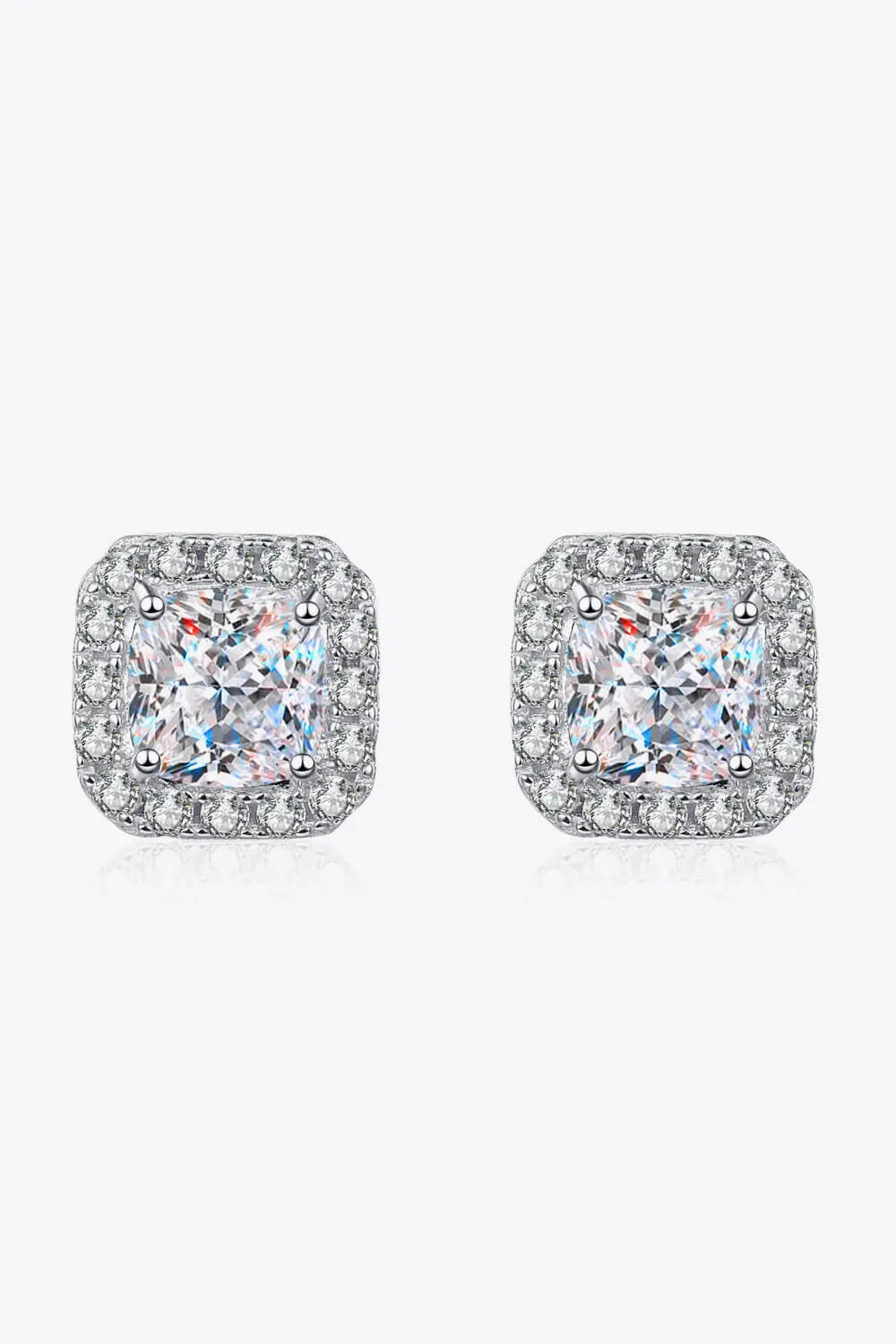 Lovcia 925 Sterling Silver Inlaid 2 Carat Moissanite Square Stud Earrings-Earrings-Silver-One Size-Silver