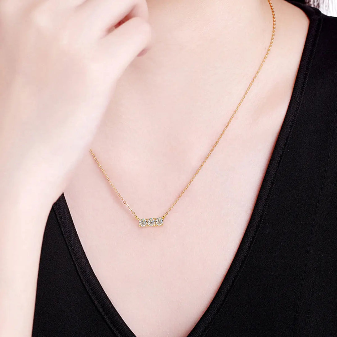 Lovcia 925 Sterling Silver Inlaid Moissanite Bar Necklace-Necklaces-Gold-One Size-Gold