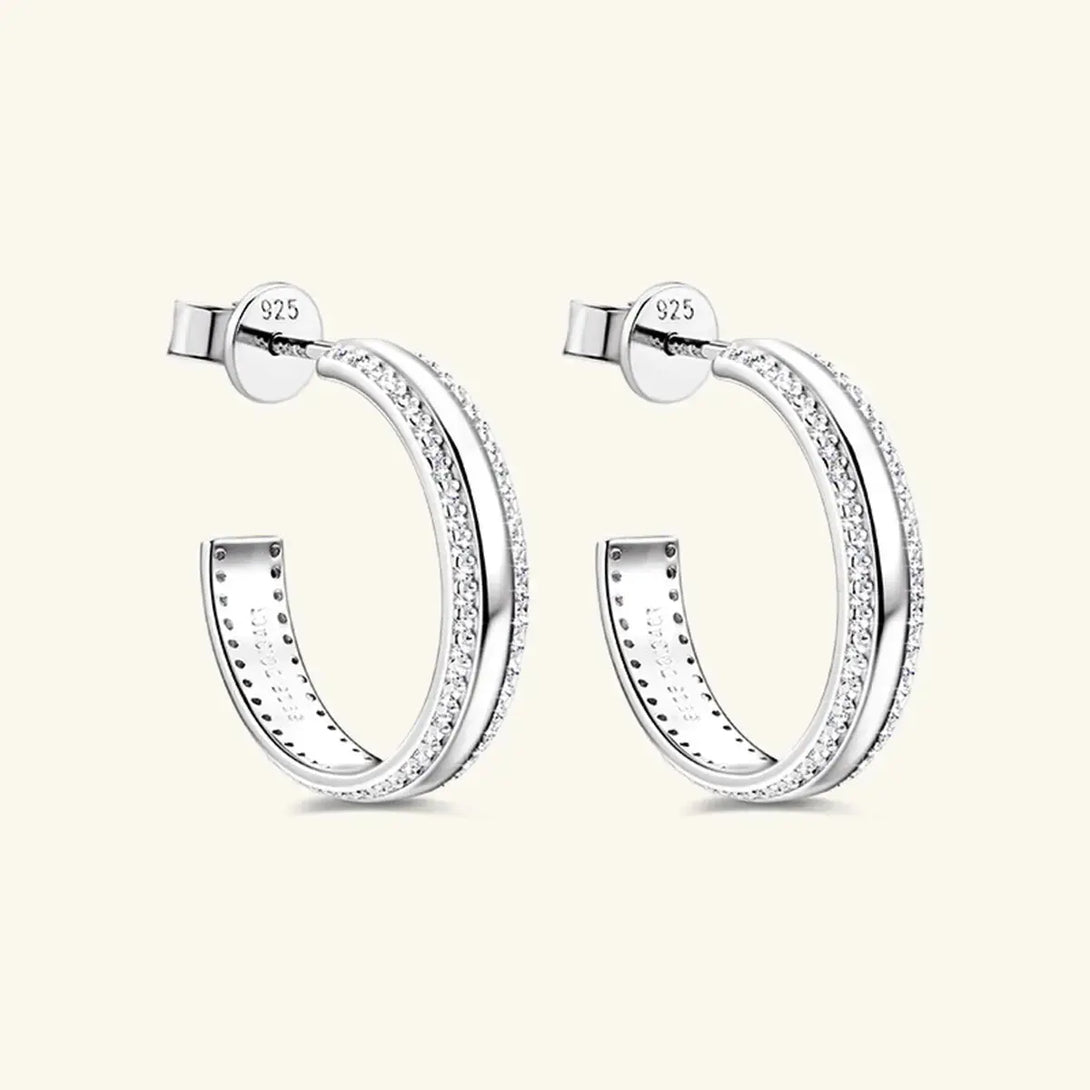 Lovcia 925 Sterling Silver Inlaid Moissanite C-Hoop Earrings-Earrings-Gold-One Size-Gold