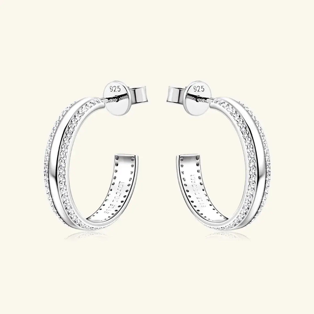 Lovcia 925 Sterling Silver Inlaid Moissanite C-Hoop Earrings-Earrings-Gold-One Size-Gold