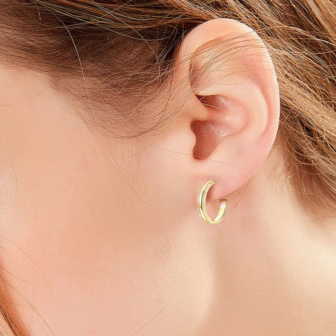 Lovcia 925 Sterling Silver Inlaid Moissanite C-Hoop Earrings-Earrings-Gold-One Size-Gold