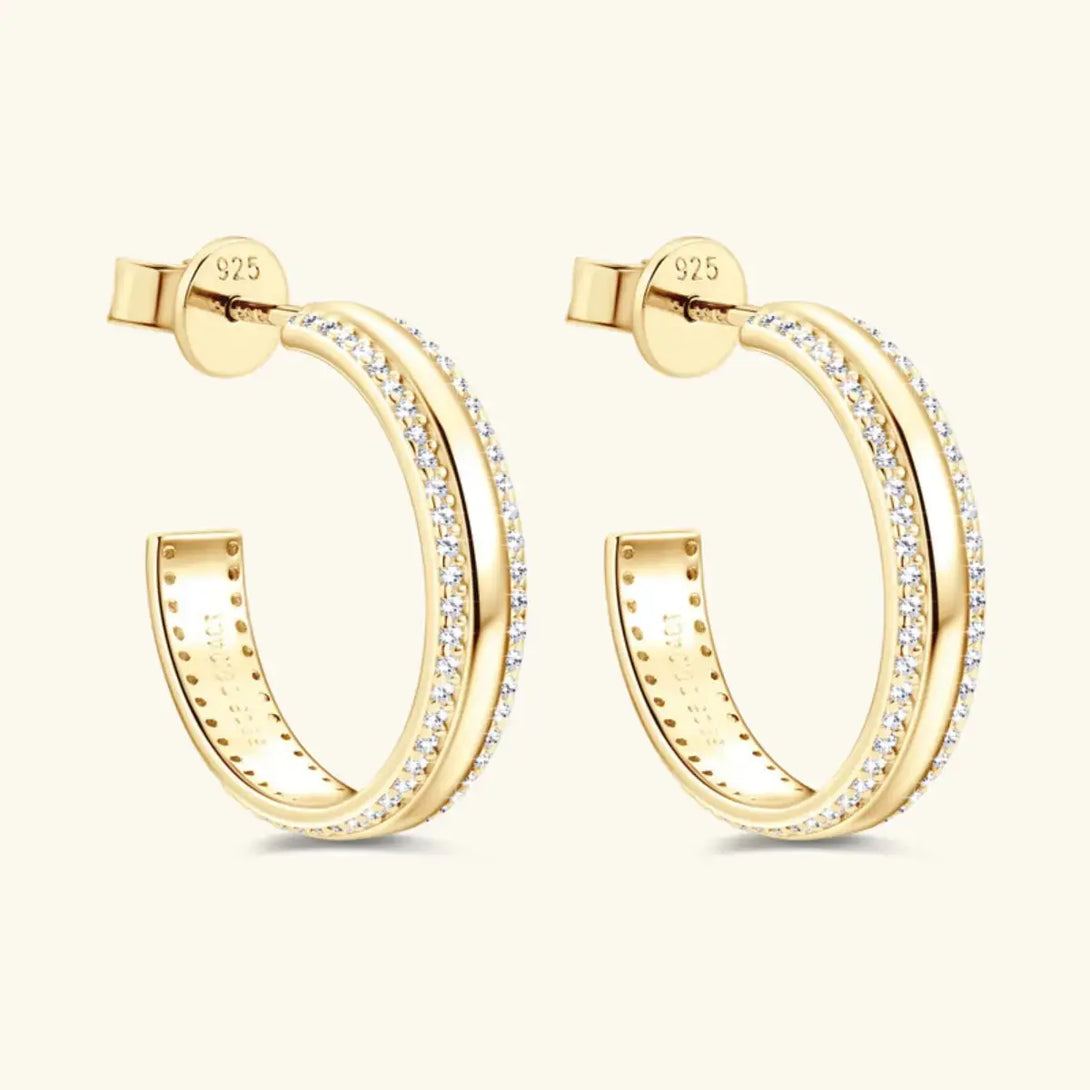 Lovcia 925 Sterling Silver Inlaid Moissanite C-Hoop Earrings-Earrings-Gold-One Size-Gold