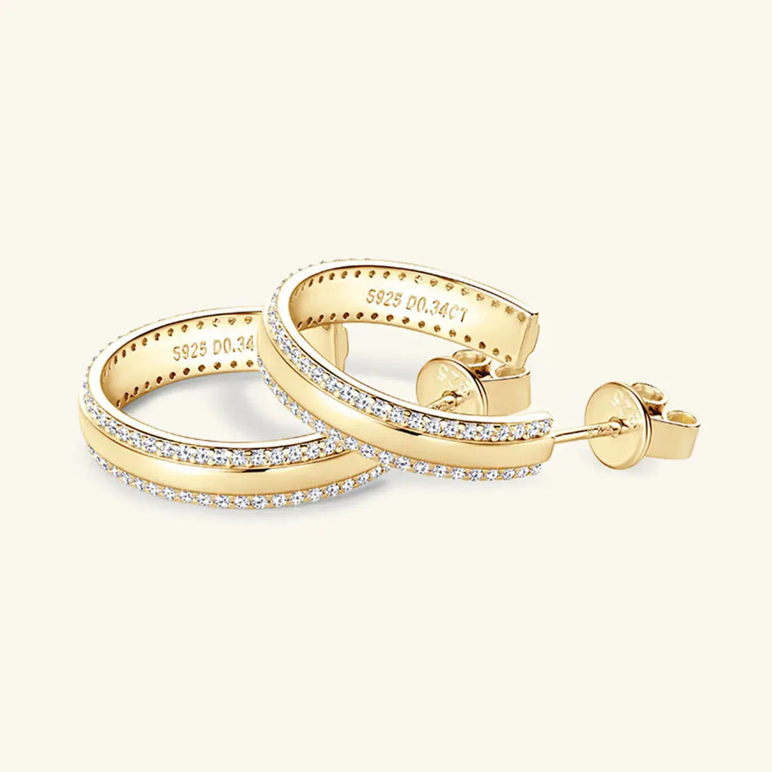 Lovcia 925 Sterling Silver Inlaid Moissanite C-Hoop Earrings-Earrings-Gold-One Size-Gold