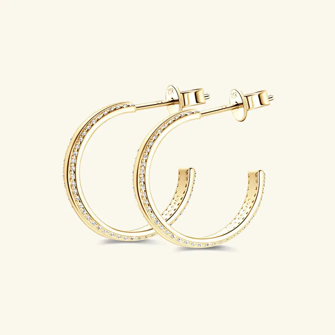 Lovcia 925 Sterling Silver Inlaid Moissanite C-Hoop Earrings-Earrings-Gold-One Size-Gold