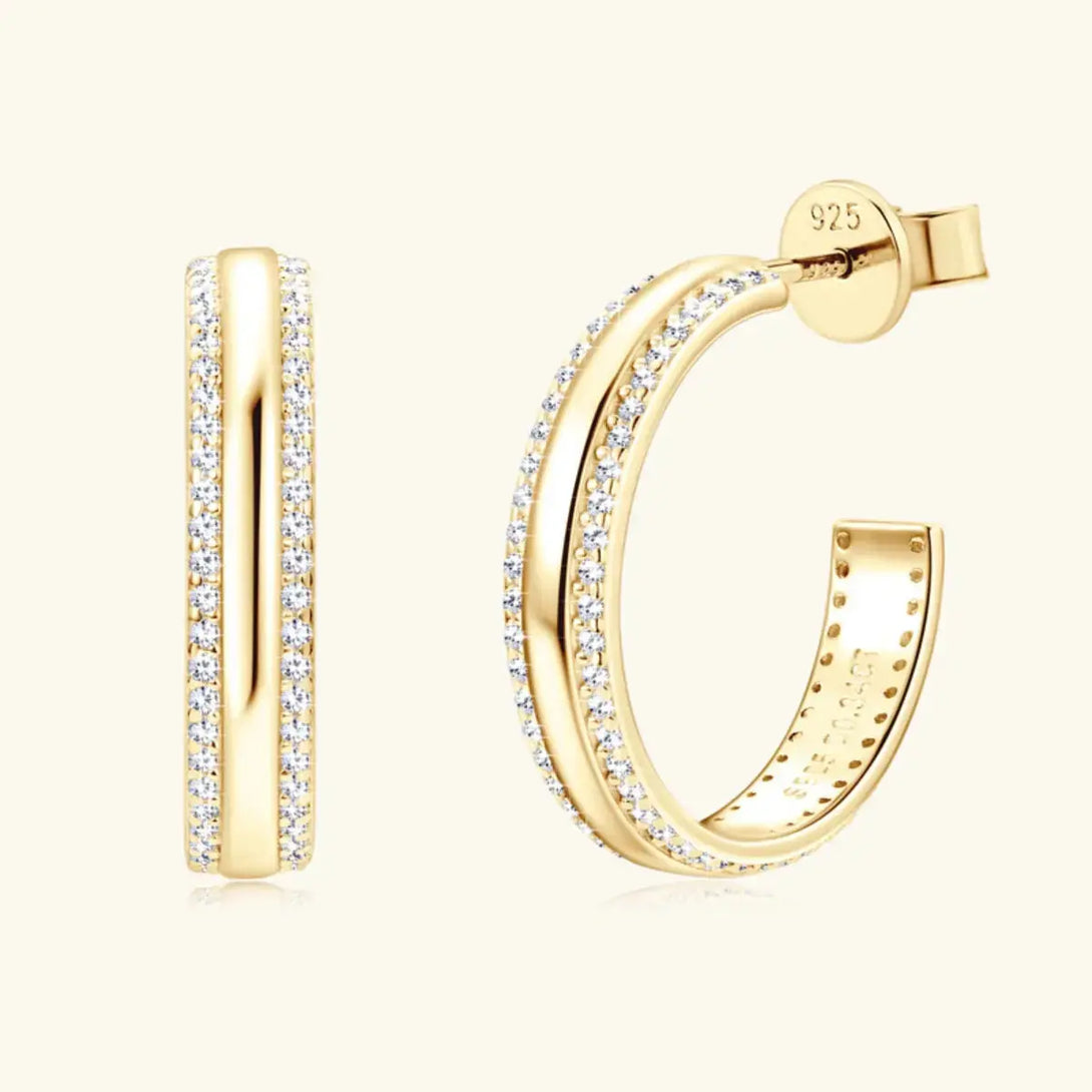 Lovcia 925 Sterling Silver Inlaid Moissanite C-Hoop Earrings-Earrings-Gold-One Size-Gold
