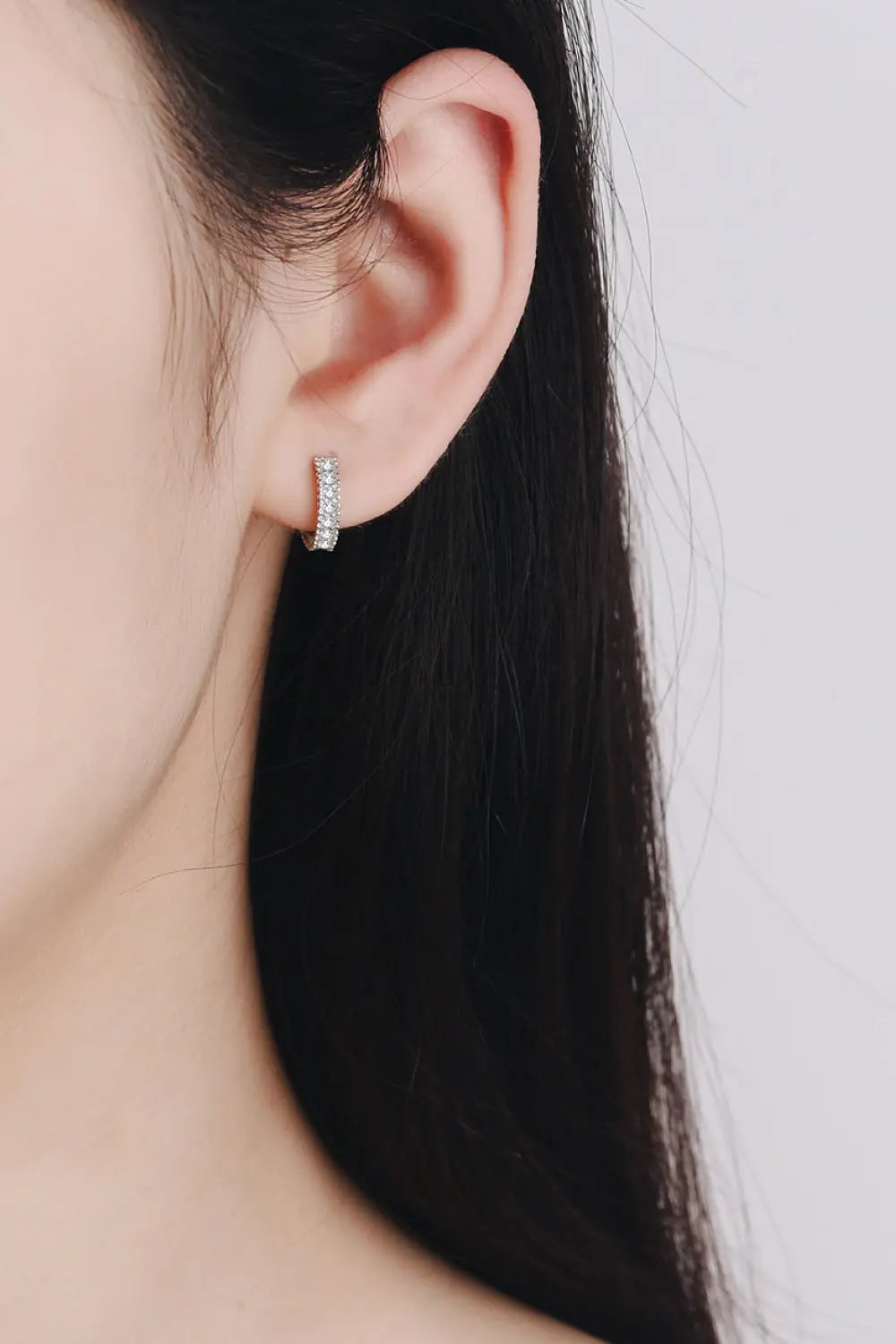 Lovcia 925 Sterling Silver Inlaid Moissanite Huggie Earrings-Earrings-Silver-One Size-Silver