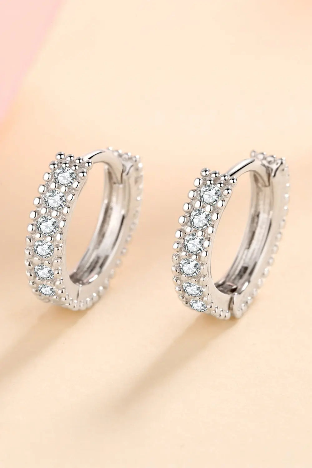 Lovcia 925 Sterling Silver Inlaid Moissanite Huggie Earrings-Earrings-Silver-One Size-Silver