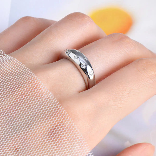Lovcia 925 Sterling Silver Inlaid Moissanite Star Ring-Rings-Silver-5-Silver