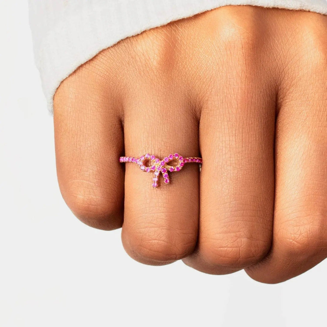 Lovcia 925 Sterling Silver Inlaid Zircon Bow Ring-Rings-Rose Gold-5-Rose Gold