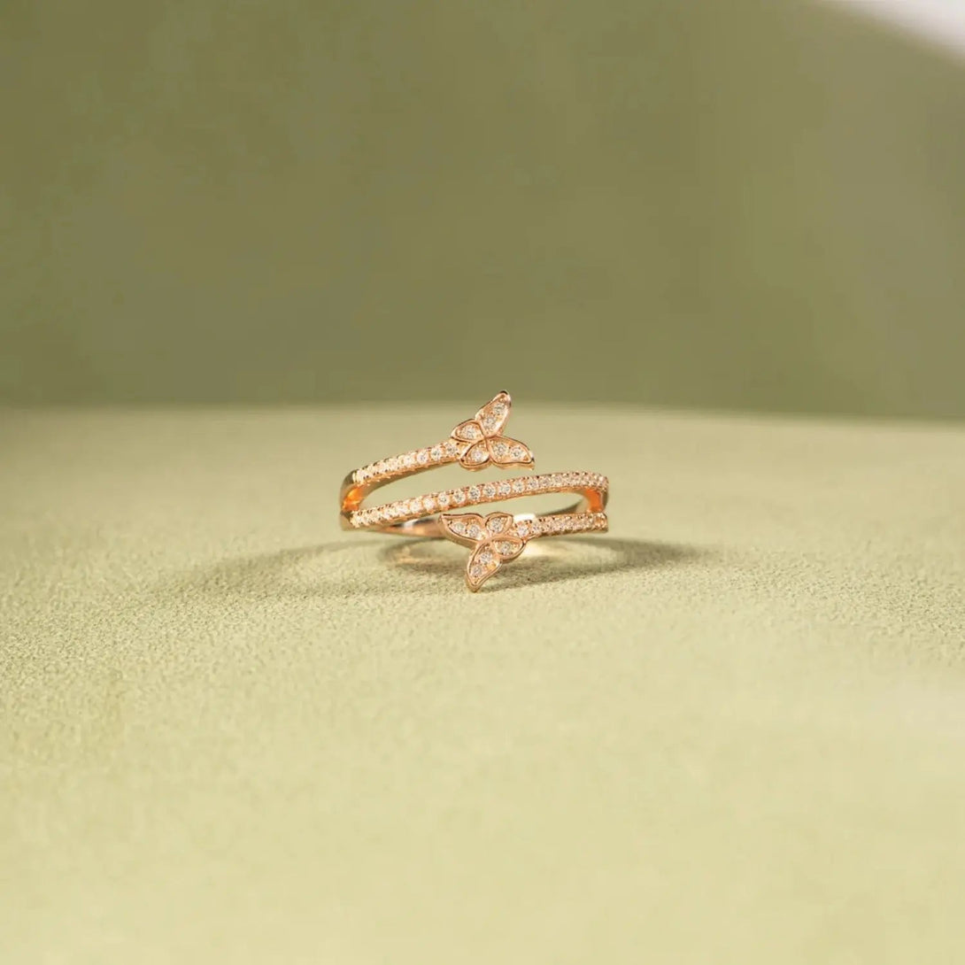 Lovcia 925 Sterling Silver Inlaid Zircon Butterfly Ring-Rings-Gold-6-Gold