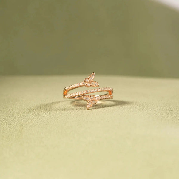 Lovcia 925 Sterling Silver Inlaid Zircon Butterfly Ring-Rings-Gold-6-Gold