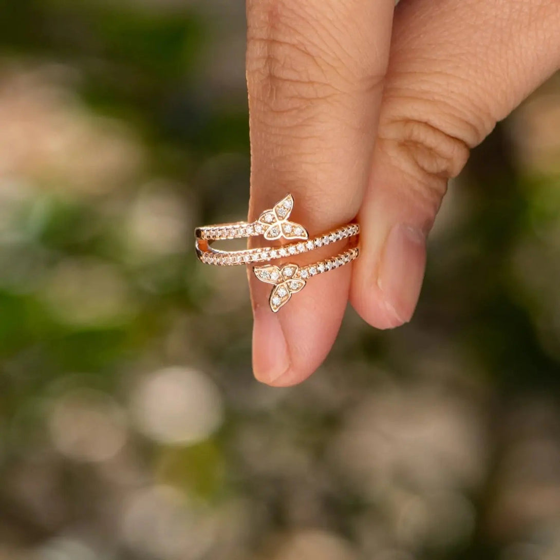 Lovcia 925 Sterling Silver Inlaid Zircon Butterfly Ring-Rings-Gold-6-Gold