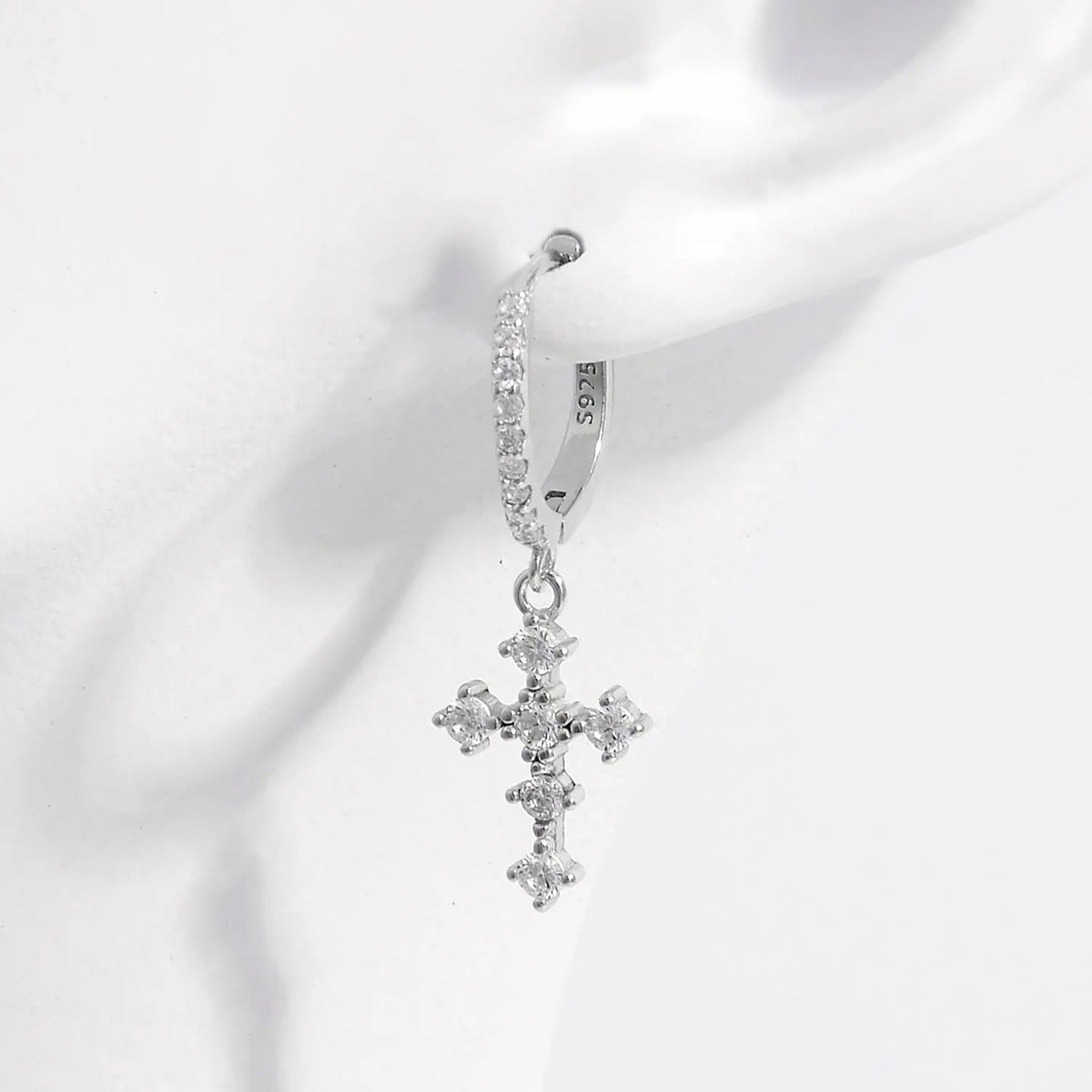 Lovcia 925 Sterling Silver Inlaid Zircon Cross Dangle Earrings-Earrings-Silver-One Size-Silver