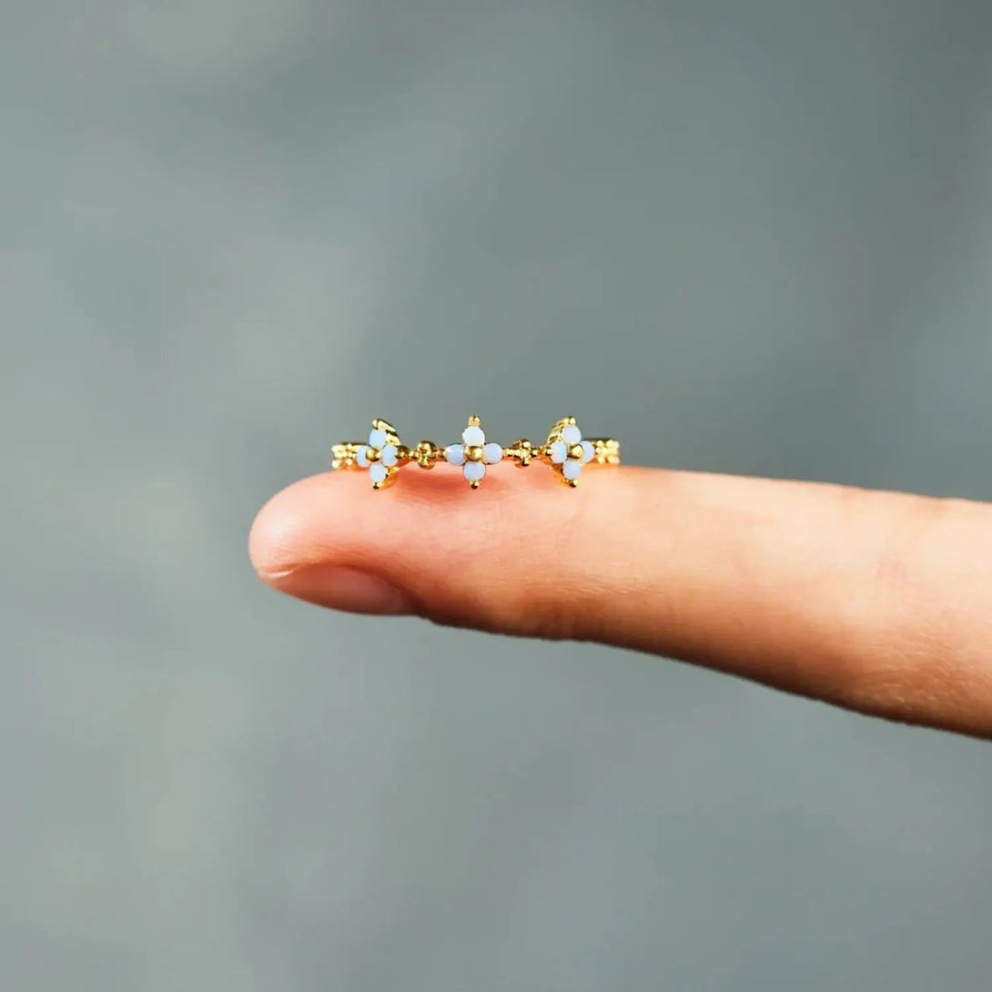 Lovcia 925 Sterling Silver Inlaid Zircon Flower Ring-Rings-Gold-6-Gold
