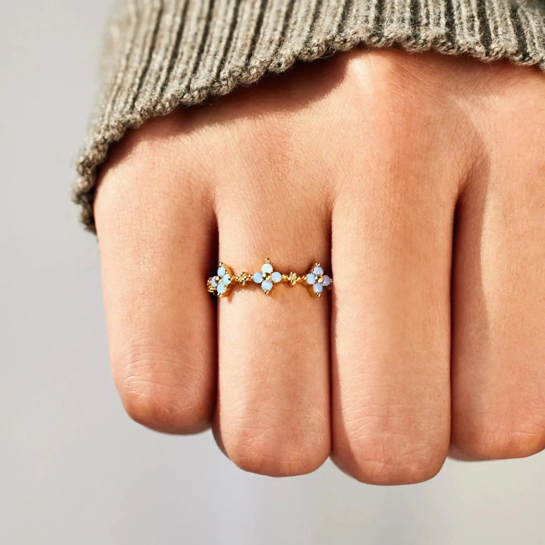 Lovcia 925 Sterling Silver Inlaid Zircon Flower Ring-Rings-Gold-6-Gold
