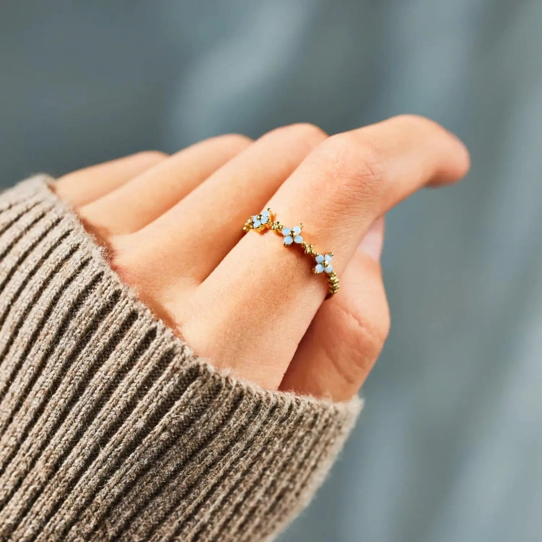 Lovcia 925 Sterling Silver Inlaid Zircon Flower Ring-Rings-Gold-6-Gold