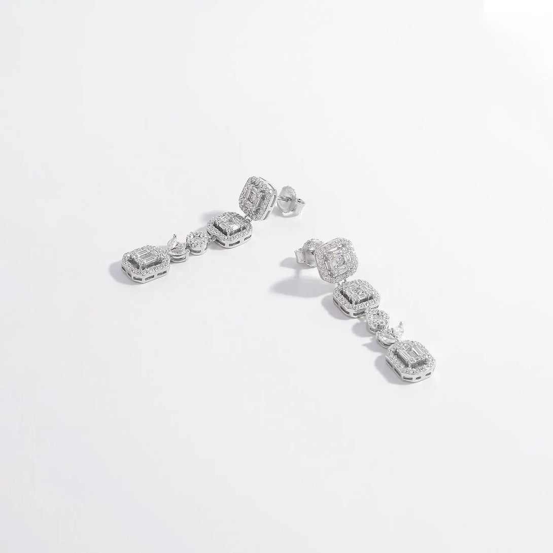 Lovcia 925 Sterling Silver Inlaid Zircon Geometric Dangle Earrings-Earrings-Silver-One Size-Silver