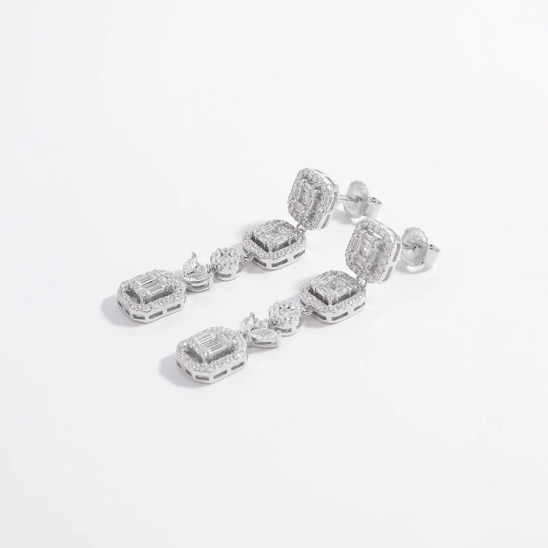 Lovcia 925 Sterling Silver Inlaid Zircon Geometric Dangle Earrings-Earrings-Silver-One Size-Silver