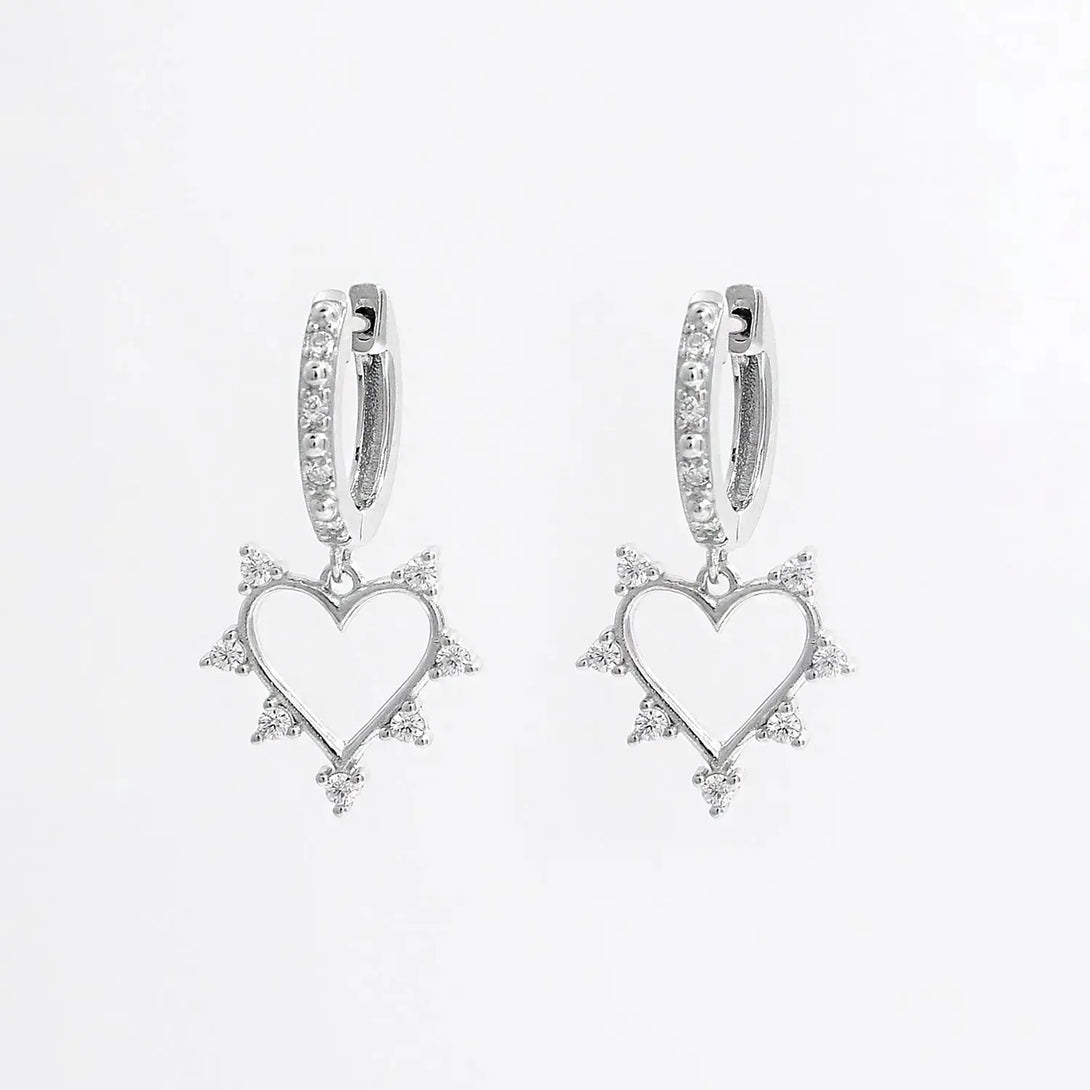Lovcia 925 Sterling Silver Inlaid Zircon Heart Dangle Earrings-Earrings-Silver-One Size-Silver