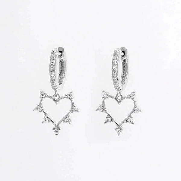 Lovcia 925 Sterling Silver Inlaid Zircon Heart Dangle Earrings-Earrings-Silver-One Size-Silver