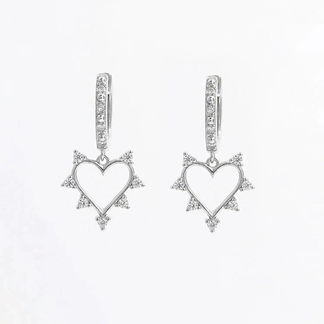 Lovcia 925 Sterling Silver Inlaid Zircon Heart Dangle Earrings-Earrings-Silver-One Size-Silver