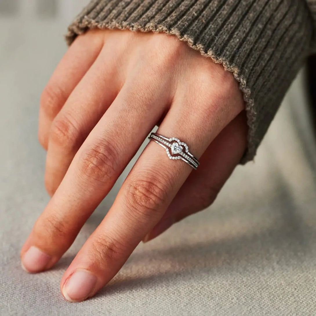Lovcia 925 Sterling Silver Inlaid Zircon Heart Ring-Rings-Silver-5-Silver