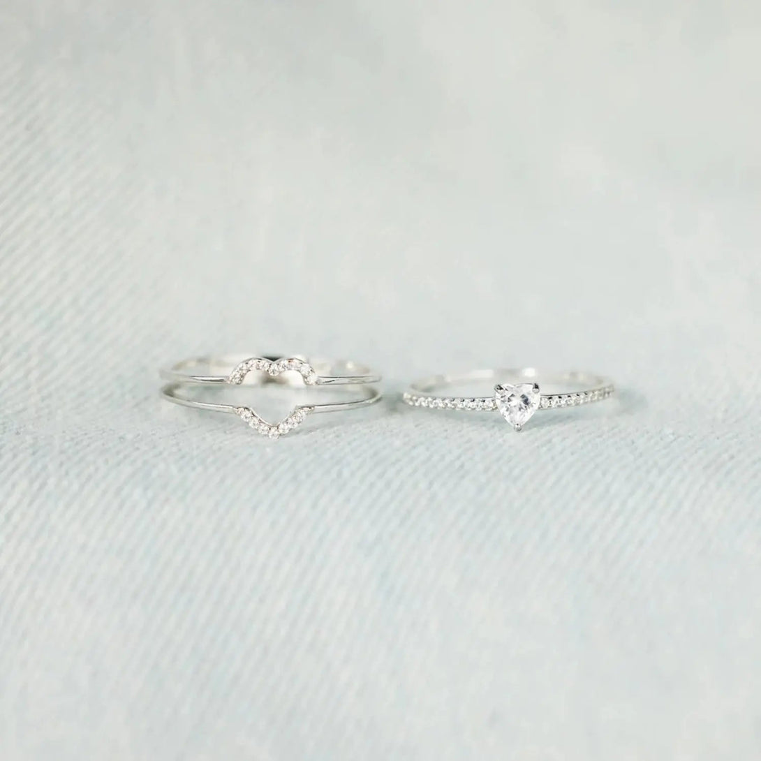 Lovcia 925 Sterling Silver Inlaid Zircon Heart Ring-Rings-Silver-5-Silver