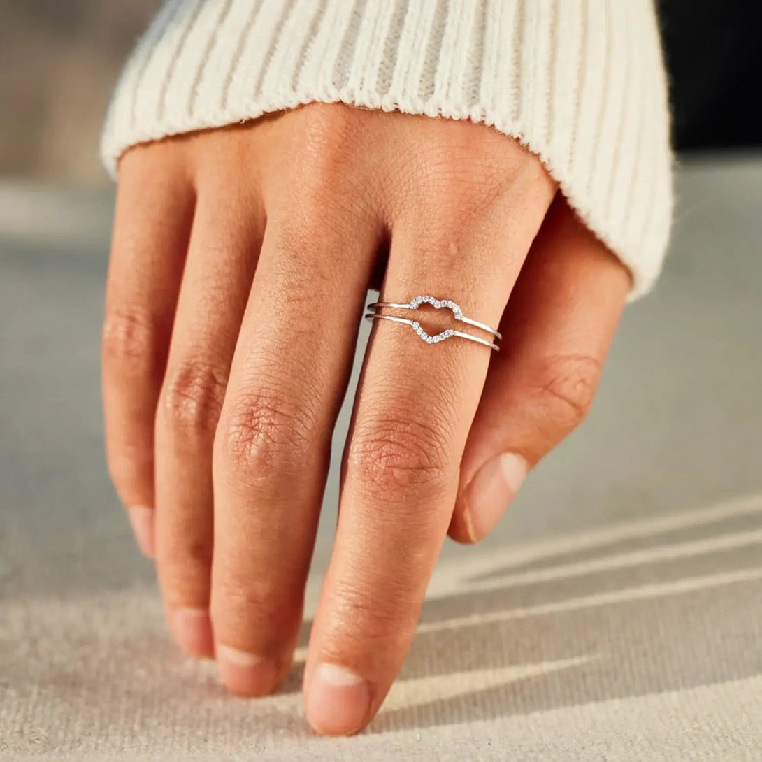 Lovcia 925 Sterling Silver Inlaid Zircon Heart Ring-Rings-Silver-5-Silver