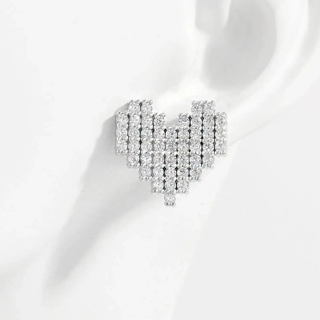 Lovcia 925 Sterling Silver Inlaid Zircon Heart Stud Earrings-Earrings-Silver-One Size-Silver