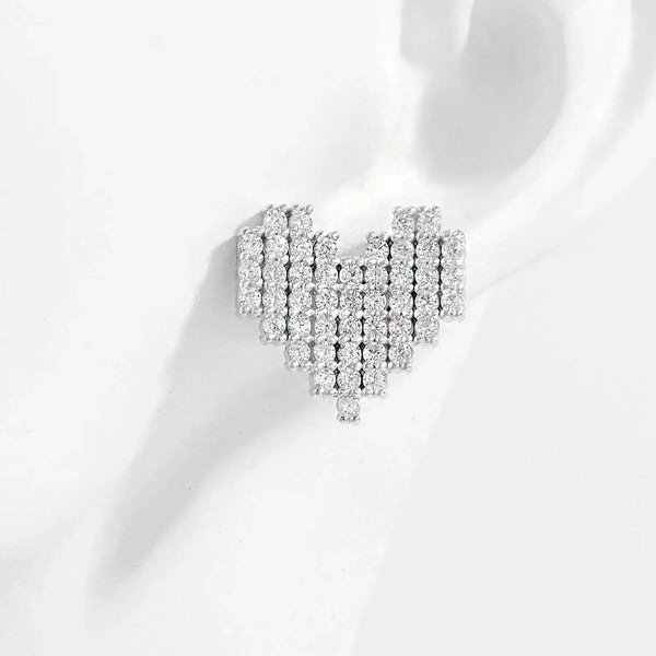 Lovcia 925 Sterling Silver Inlaid Zircon Heart Stud Earrings-Earrings-Silver-One Size-Silver