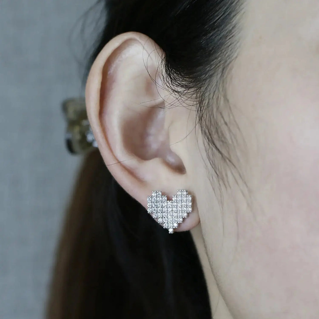 Lovcia 925 Sterling Silver Inlaid Zircon Heart Stud Earrings-Earrings-Silver-One Size-Silver