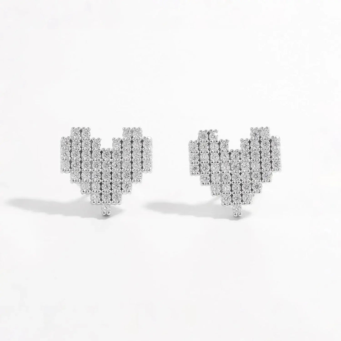 Lovcia 925 Sterling Silver Inlaid Zircon Heart Stud Earrings-Earrings-Silver-One Size-Silver